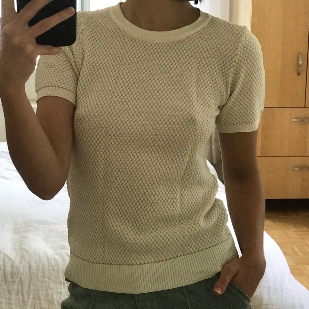 Zara Cream White Textured Knit T Shirt